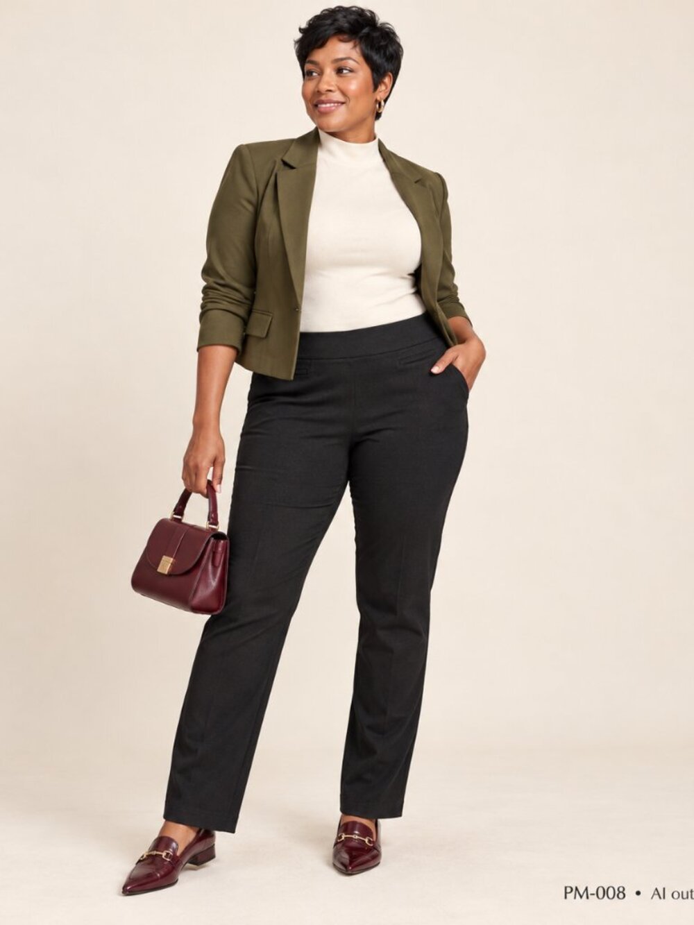 Black Pull-On Straight-Leg Dress Pants